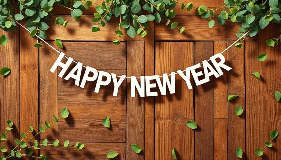 Festive Happy New Year decor on rustic wood for 25 for 25 list.