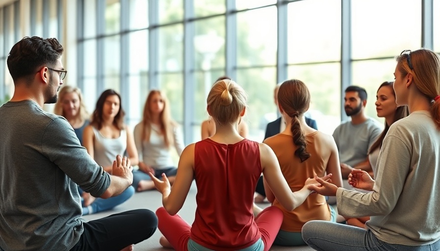 Diverse group meditating together in modern setting, AI and spirituality concept.