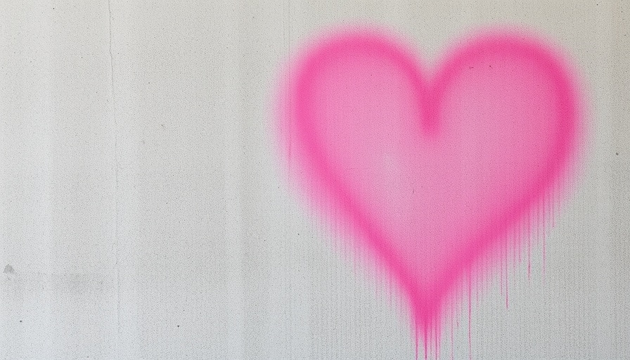 Urban kindness symbol: a pink heart graffiti on a plain wall.