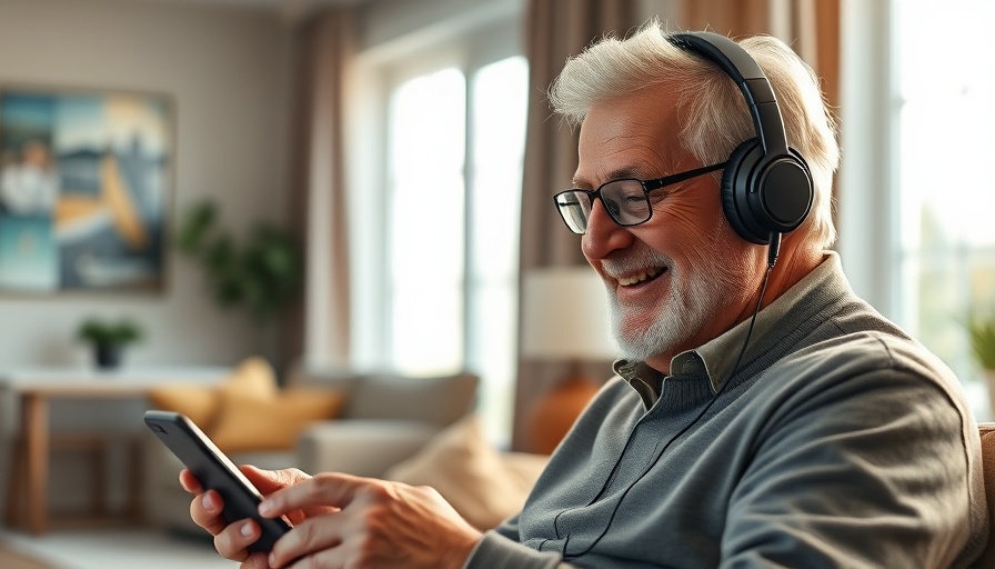 Elderly man using digital health tools on a smartphone.