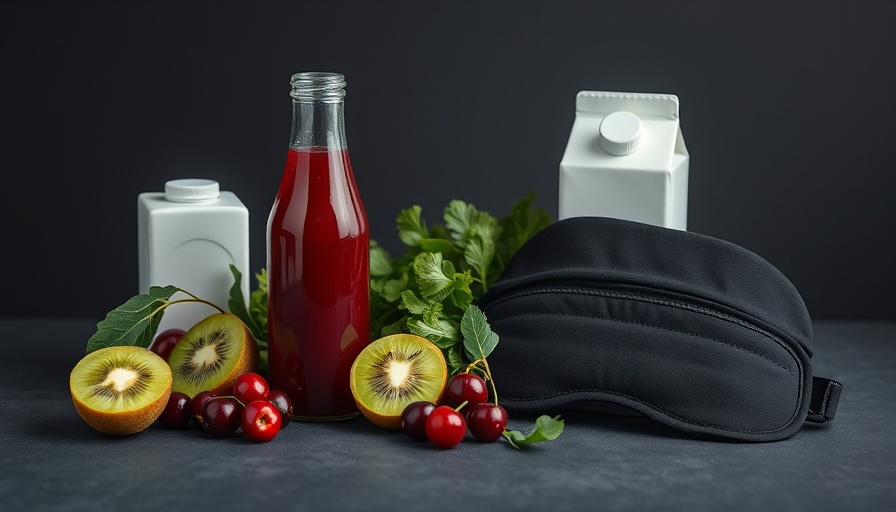 Foods and tools promoting better sleep, including kiwi and sleep mask.