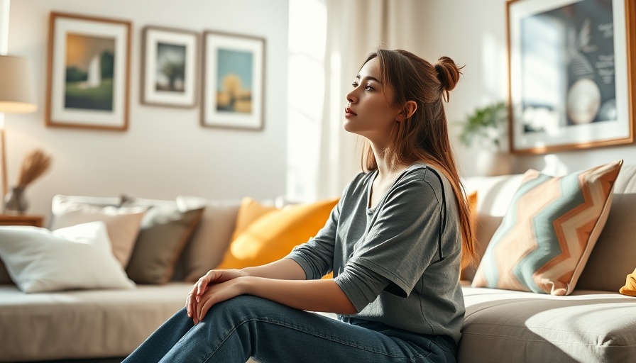 Young woman reflecting on IUD costs in a cozy living room.
