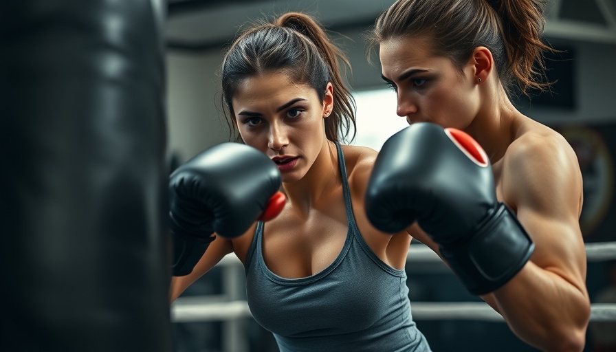 Athletic woman boxing in gym, focused expression.