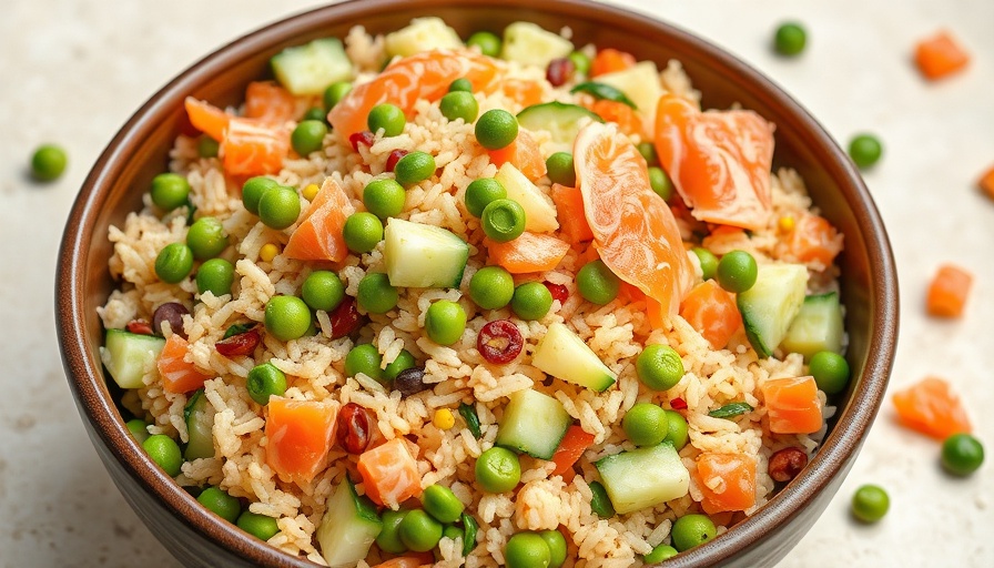 Delicious crispy rice salad with fresh ingredients