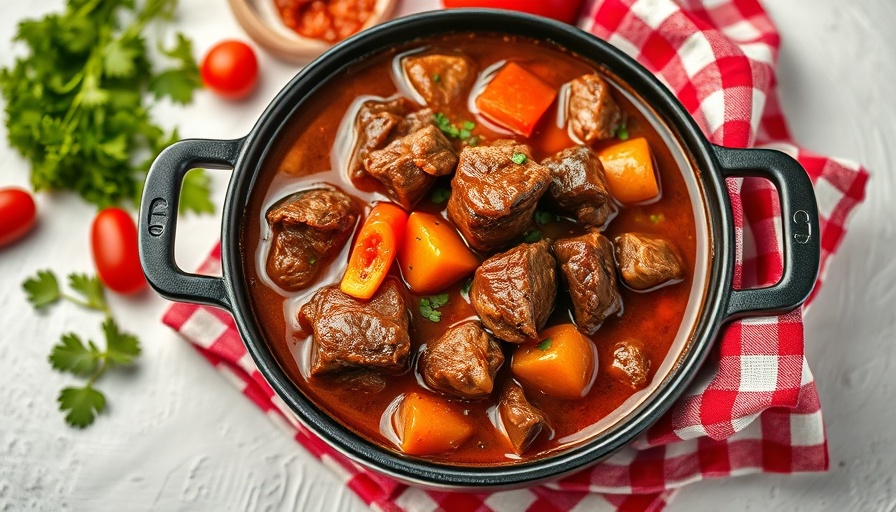 AK Cookbook Club savory stew dish garnished with herbs and olives.