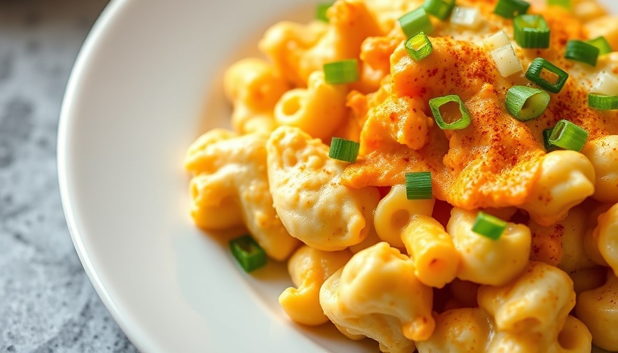 Buffalo Cauliflower Mac and Cheese with green onions on a plate.