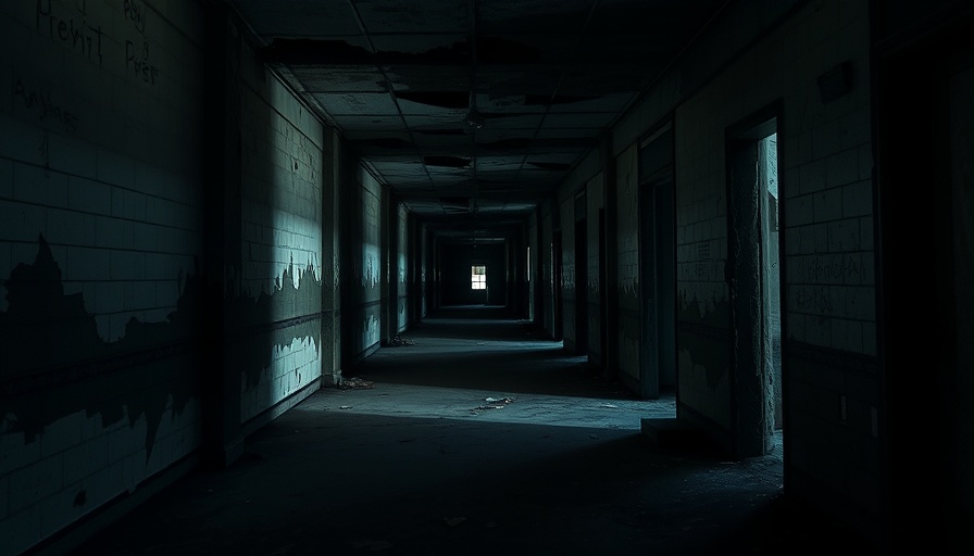 Abandoned hallway depicting fear mechanisms with eerie shadows.