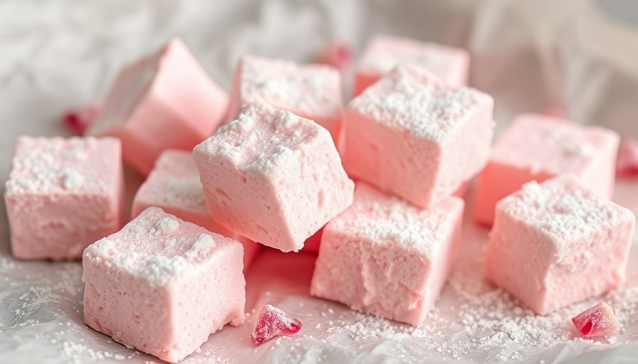 Fluffy pink hibiscus rose marshmallows on parchment.