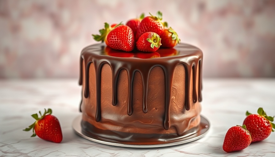 Luscious strawberry cake with chocolate glaze perfect for Valentine's Day recipes.