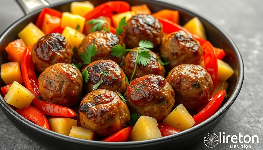 Delicious meatballs and veggies in a skillet, ideal for freezer meals.