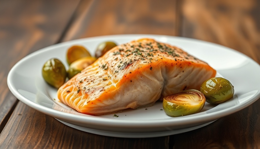Salmon with Brussels Sprouts on a white plate for a home-cooked meal.