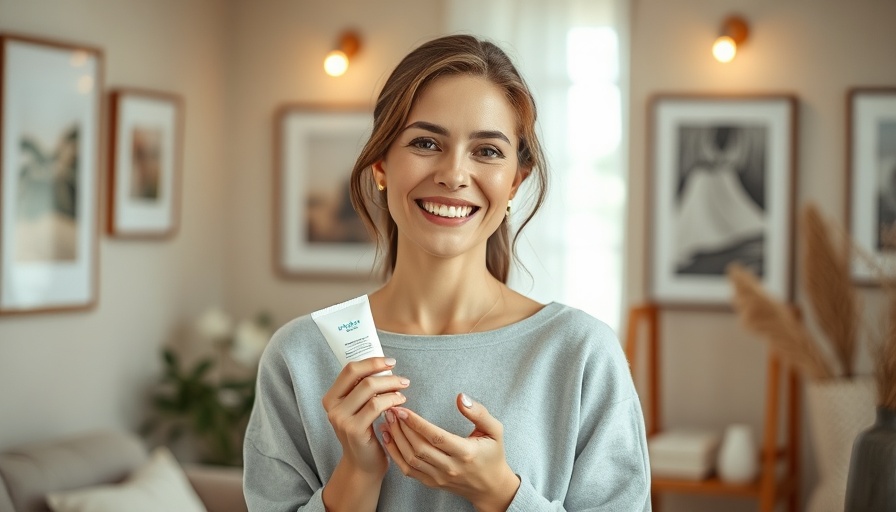 Woman with olive rose makeup using product indoors