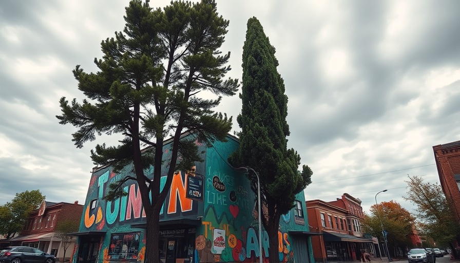 Colorful mural in small town, illustrating community spirit.
