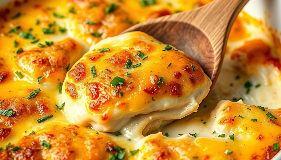 Golden Chicken Cordon Bleu Casserole being served.