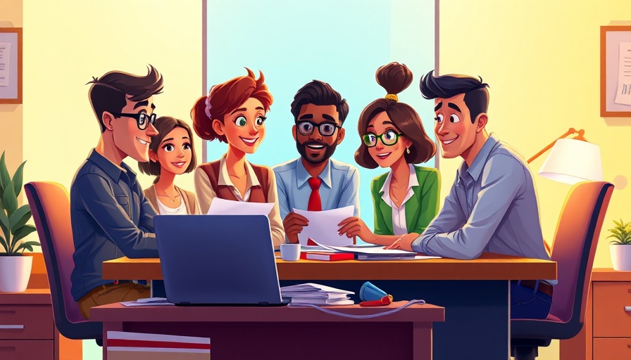 Diverse team discussing chronic illness at work at a colorful desk.