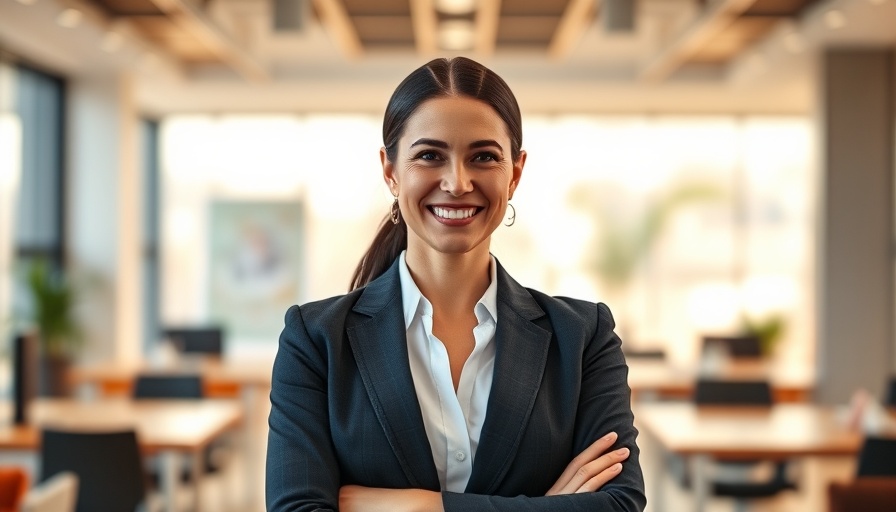 Businesswoman in modern office smiling warmly, representing Mount Sinai digital transformation.