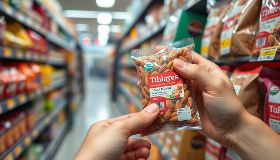 Close-up of hand picking sugar-free snacks in supermarket.