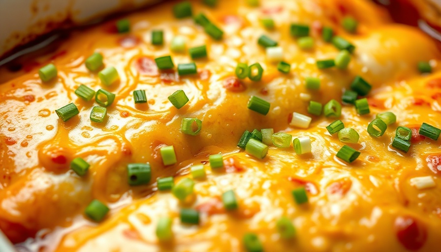 Sour Cream Chicken Enchiladas baked in white dish with toppings.