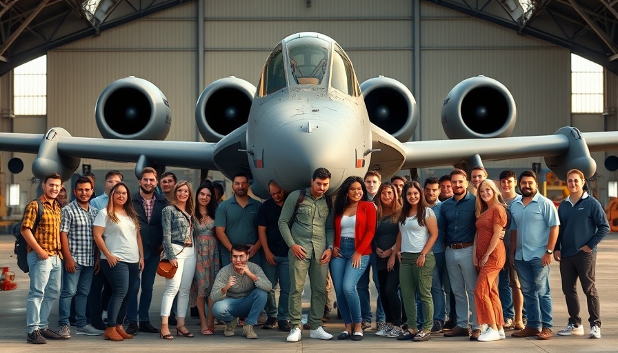 Pilot retirement ceremony with group by A-10 Warthog at airbase.