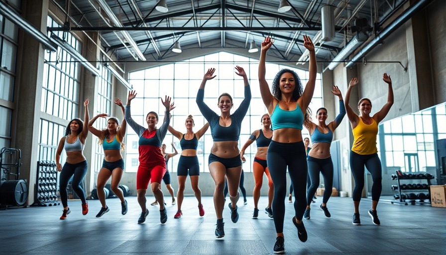 Fitness group exercising in modern gym for parental burnout strategies.