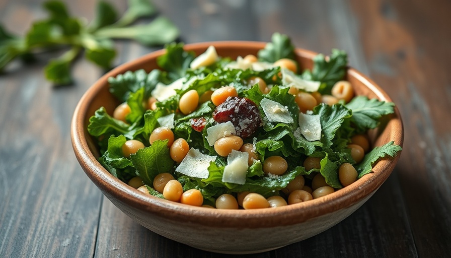 Fresh kale Caesar salad with garbanzo beans and parmesan.