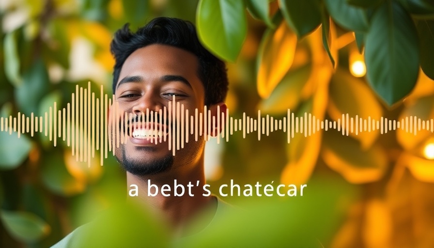 Guided meditation for inner peace with audio wave graphic and smiling person.