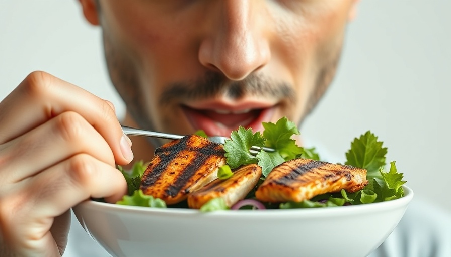 Eating fresh salad with grilled chicken for weight loss by eating more protein.