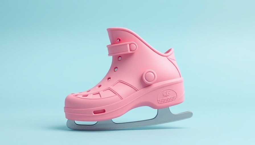 Colorful ice skate formed from pink clog emphasizes injury prevention tips.