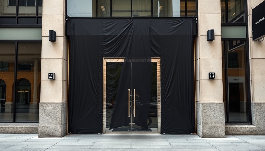 Modern office building entrance with covered window.