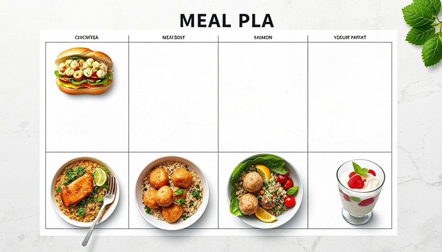 Weekly meal plan with images of colorful dishes.