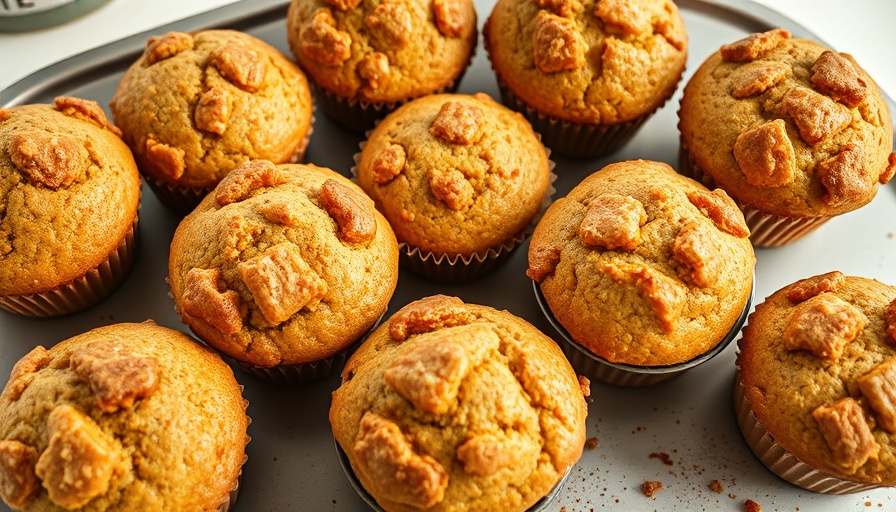 Freshly baked ABC muffins recipe on a tray, with one bitten.