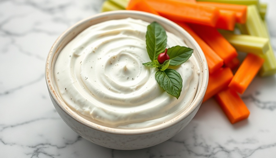 Radish cream cheese dip with vegetables on marble.