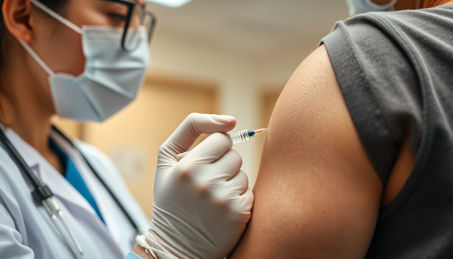Healthcare professional administering measles booster shot in arm.