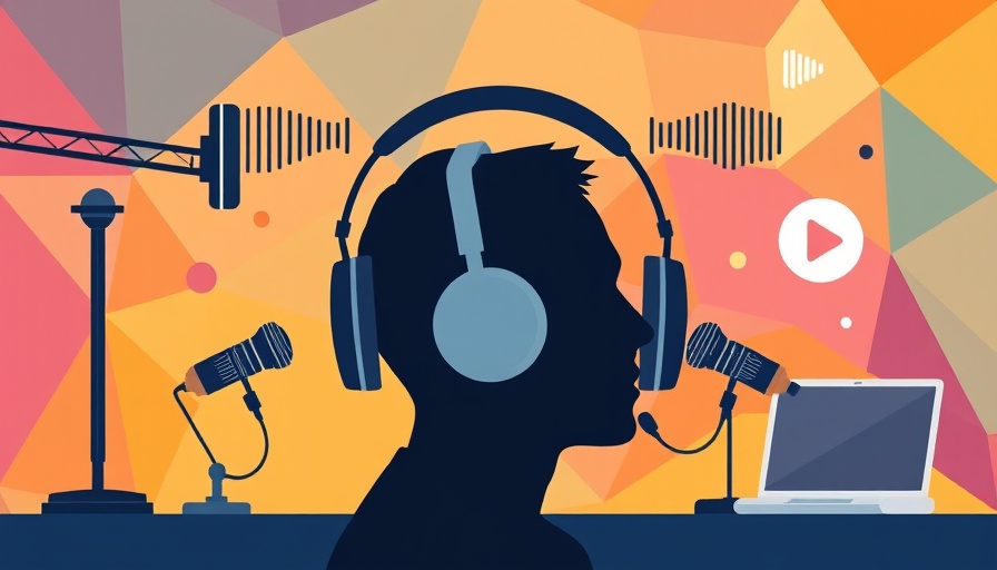 Broadcast media illustration with headphones and microphone.