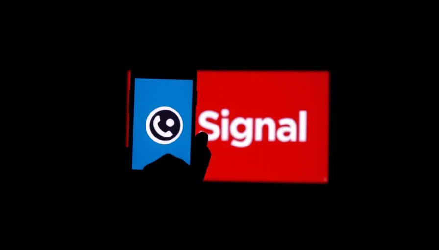 Silhouette holding phone with Signal app logo in background