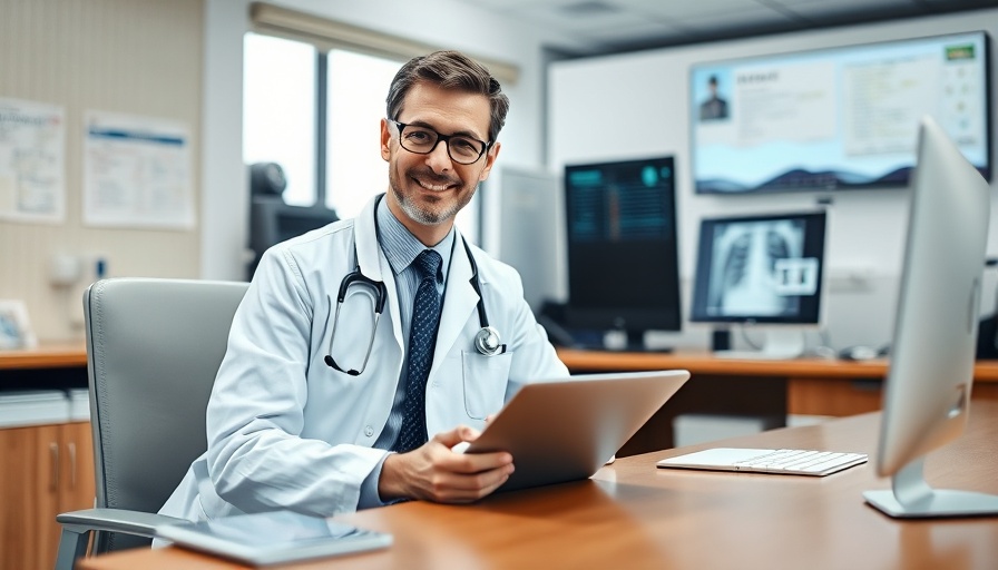 Doctor in lab coat in medical office, addressing physician shortages.