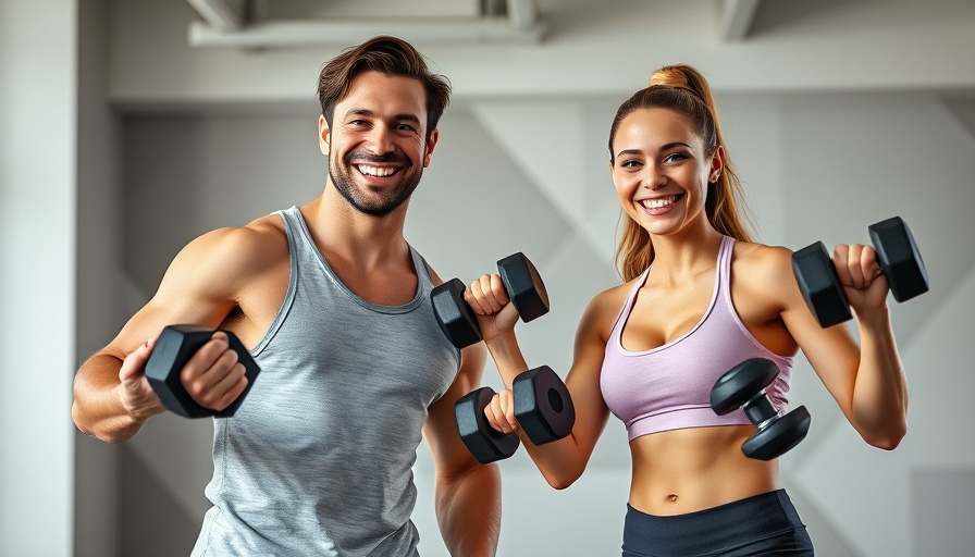 30 Minute Full Body Dumbbell Workout with energetic individuals in a gym.