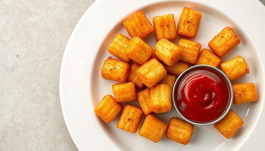 Air Fryer Tater Tots with ketchup on a plate.