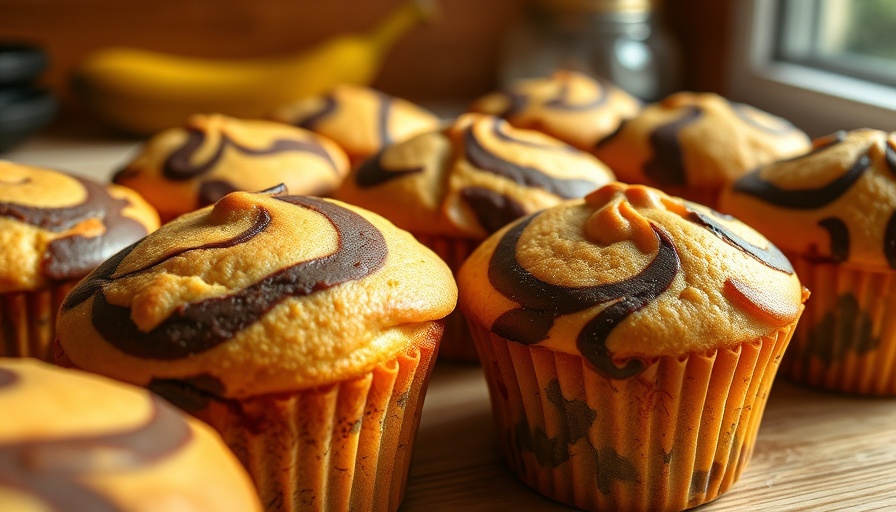 Delicious marbled banana muffins with chocolate swirls.
