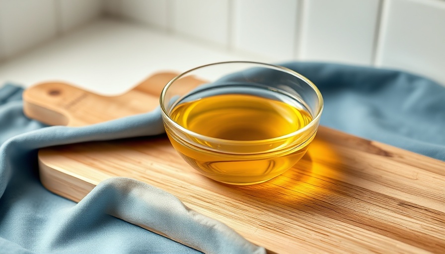 DIY Hair Oil Treatment in glass bowl on wooden board.