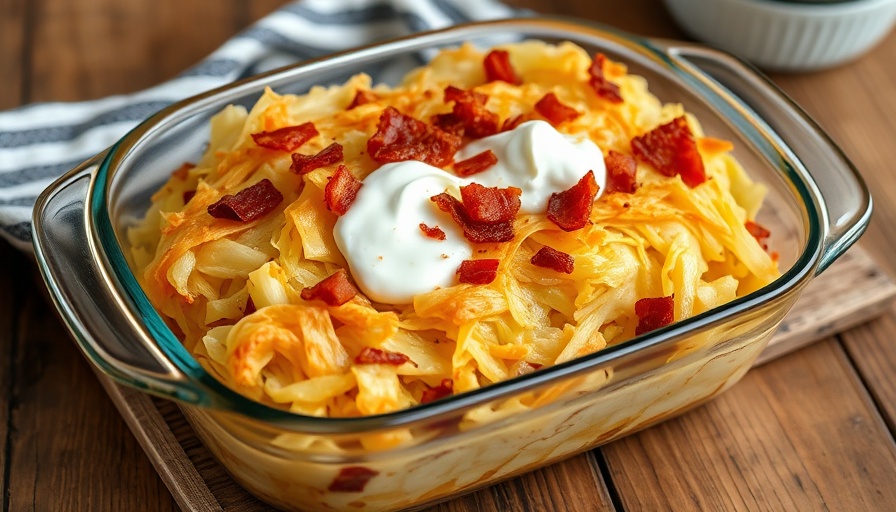 Twice-Cooked Cabbage with Sour Cream and Bacon in a clear dish