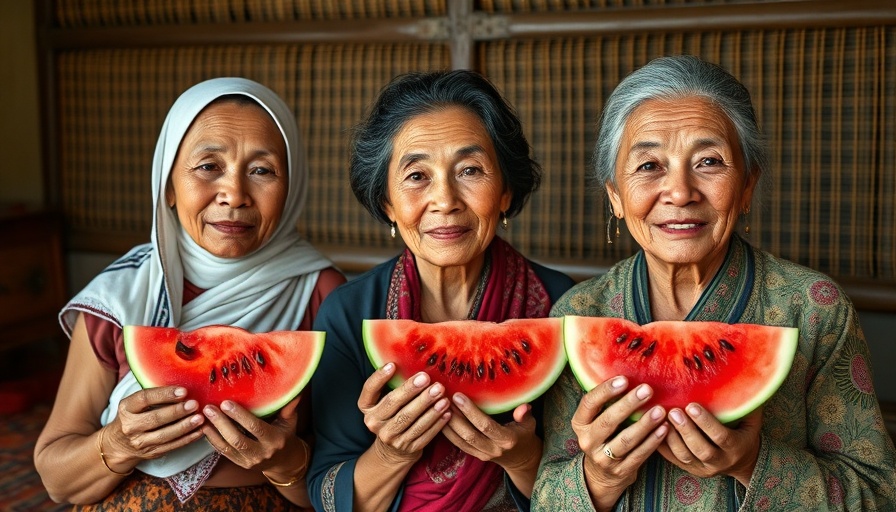 Iconic women shining a light, three generations holding watermelon.
