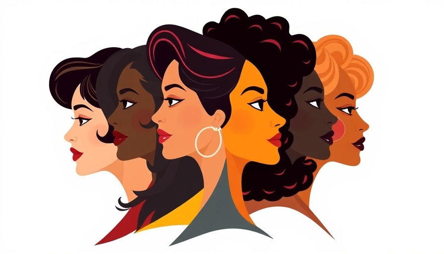 Abstract profiles of diverse women, vibrant illustration.