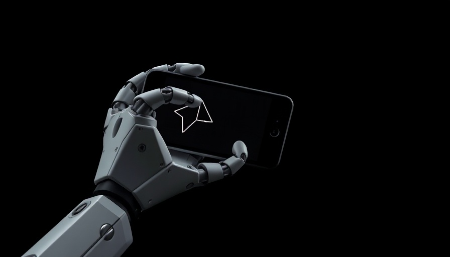 Futuristic robotic hand holding phone for Manus AI China hype analysis.