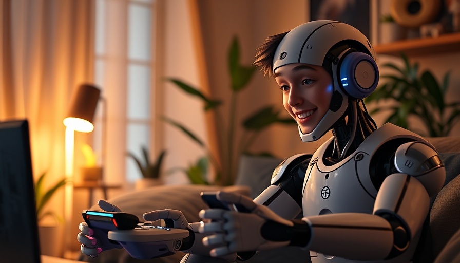 Young man and robot playing video games, Gemini AI text-based adventure.