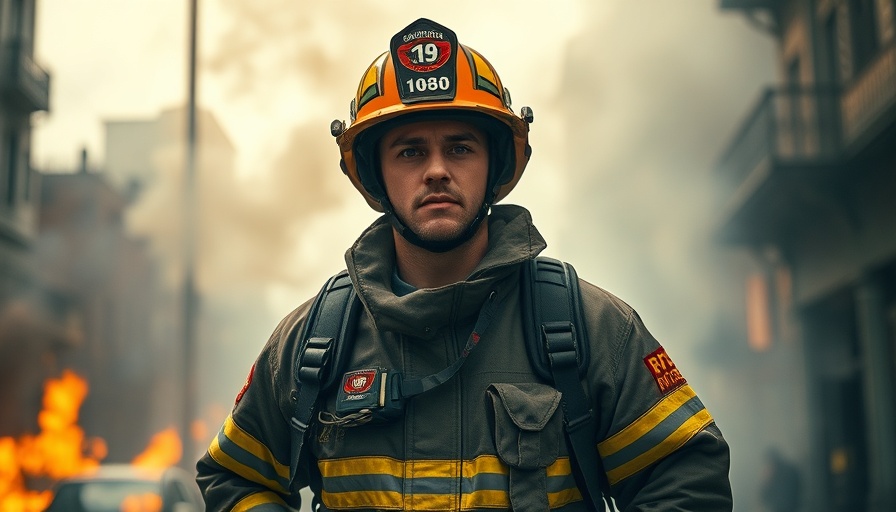 Firefighter in smoky scene highlighting toxin exposure risks.