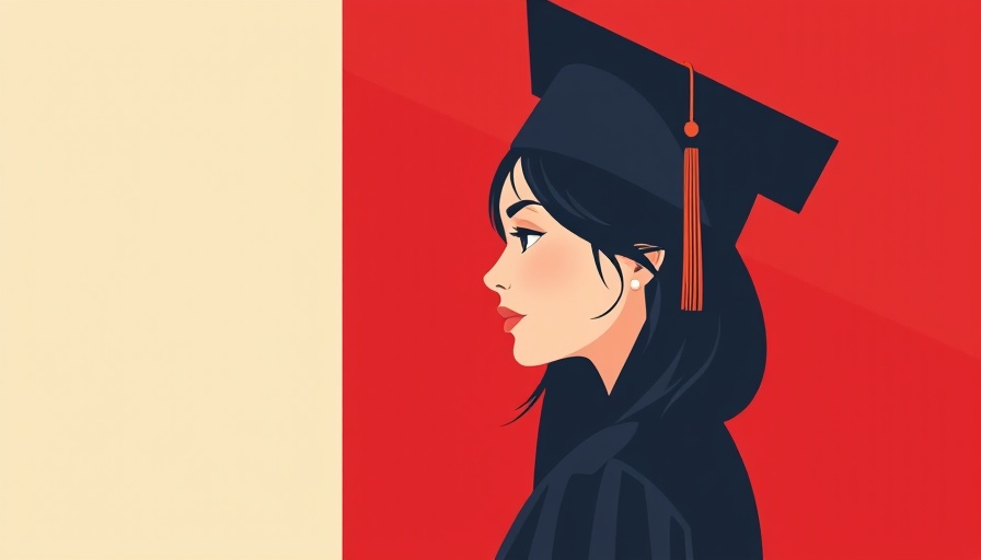 Minimalistic illustration of a woman in graduation attire; hiring non-graduates in tech theme.