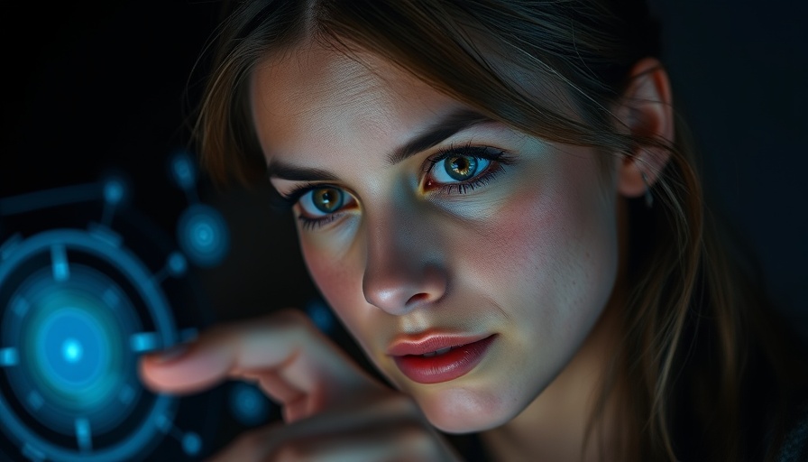Young woman using AI-driven technology hologram.