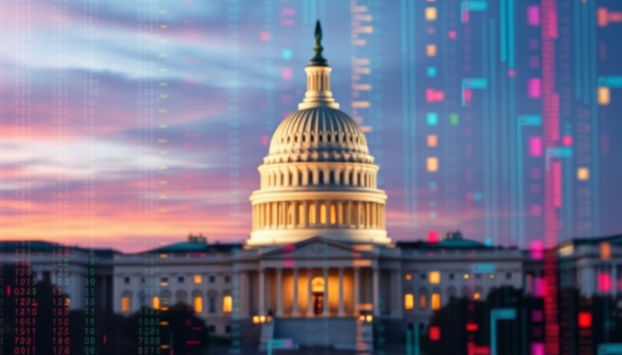 DOGE's Use of AI depicted as code overlays a famous dome, blending technology and governance.
