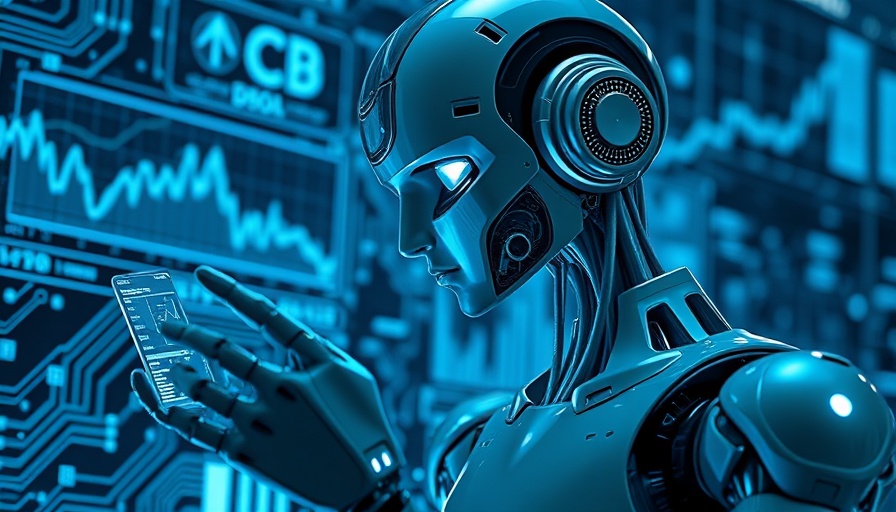 Futuristic robot analyzing data, highlighting AI algorithm energy efficiency.